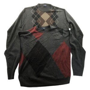 2 Dockers Mens Sweater XL Lot Of Two Argyle Crewneck Pullover Casual Knit Gray